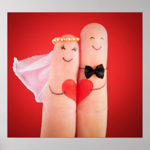 Wedding couple made by fingers, fun cute lovely poster