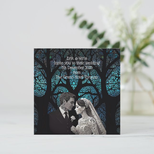 Wedding Couple made of paper on blue tree of life (Standing Front)
