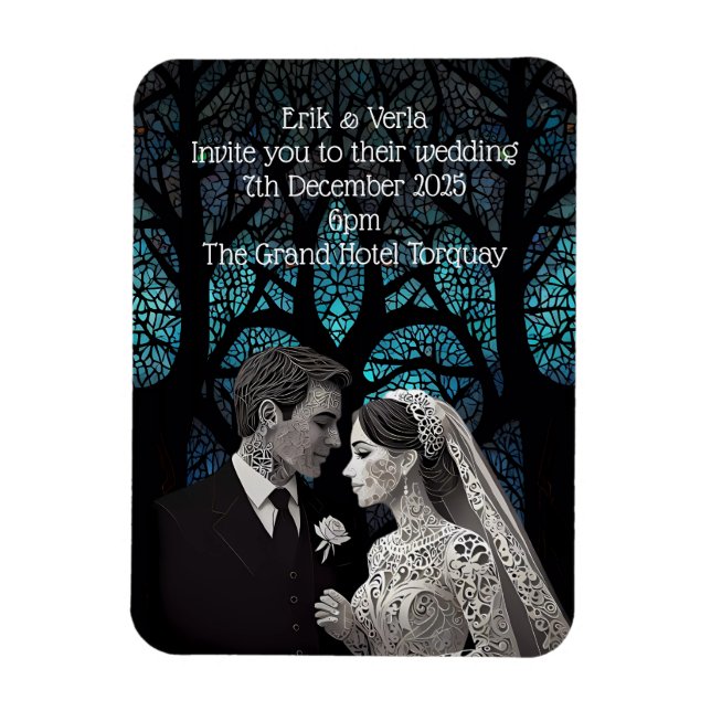 Wedding Couple made of paper on blue tree of life Magnet (Vertical)