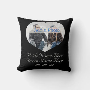 Wedding Couple Modern Heart Photo Black and White Cushion