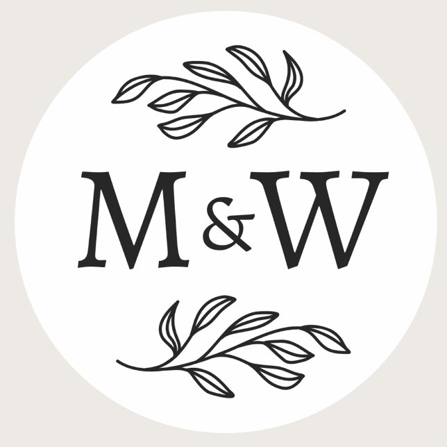 Wedding Couple Monogram Elegant Botanical Classic Round Sticker (Modern  wedding couple monogram initials personalized stationery envelope seal stickers)