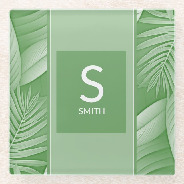 Wedding Couple Monogram Glass Coaster  (Front)