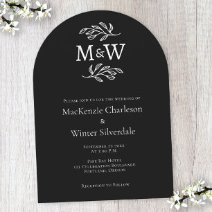 Wedding Couple Monogram Initials Black Arch  Invitation