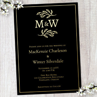 Wedding Couple Monogram Initials Black Gold