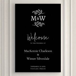 Wedding Couple Monogram Initials Botanical Welcome Poster