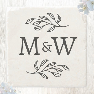Wedding Couple Monogram Initials Elegant Botanical Stone Coaster