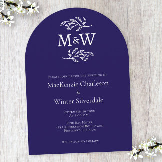 Wedding Couple Monogram Initials Navy Blue Arch Invitation