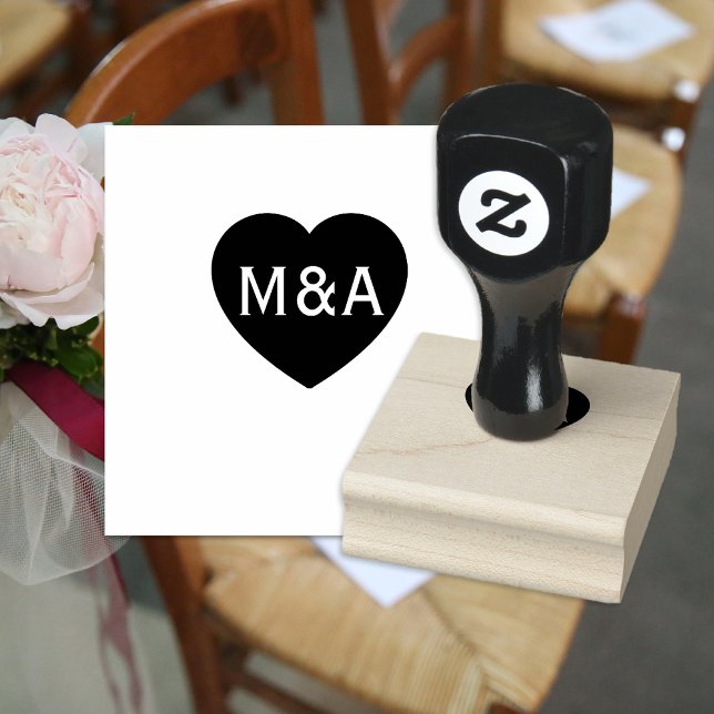 Wedding Couple Monogram Love Heart Rubber Stamp (Creator Uploaded)