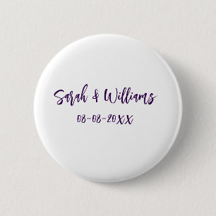 Wedding couple. Name date purple simple minimal mo 6 Cm Round Badge