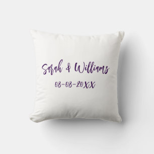 Wedding couple. Name date purple simple minimal mo Cushion