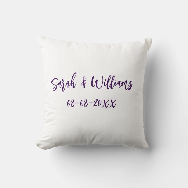 Wedding couple. Name date purple simple minimal mo Cushion (Front)