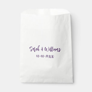 Wedding couple. Name date purple simple minimal mo Favour Bags