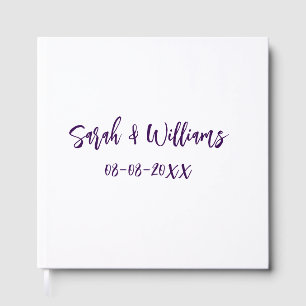 Wedding couple. Name date purple simple minimal mo Guest Book