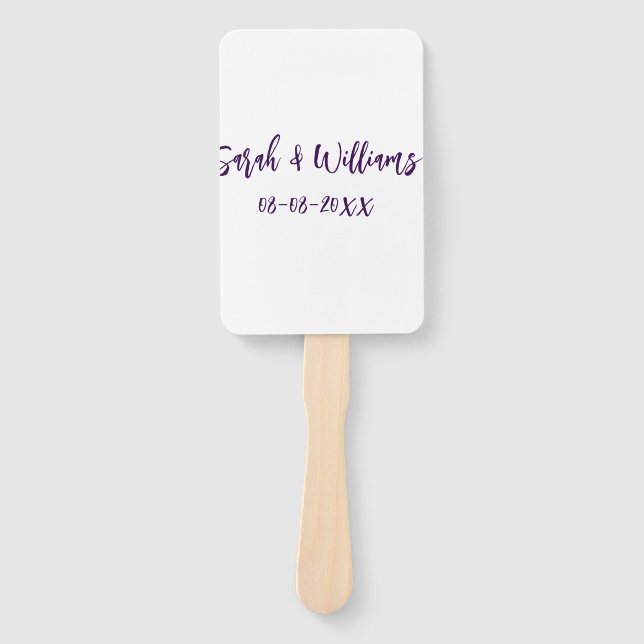 Wedding couple. Name date purple simple minimal mo Hand Fan (Front)
