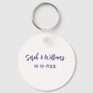 Wedding couple. Name date purple simple minimal mo Key Ring