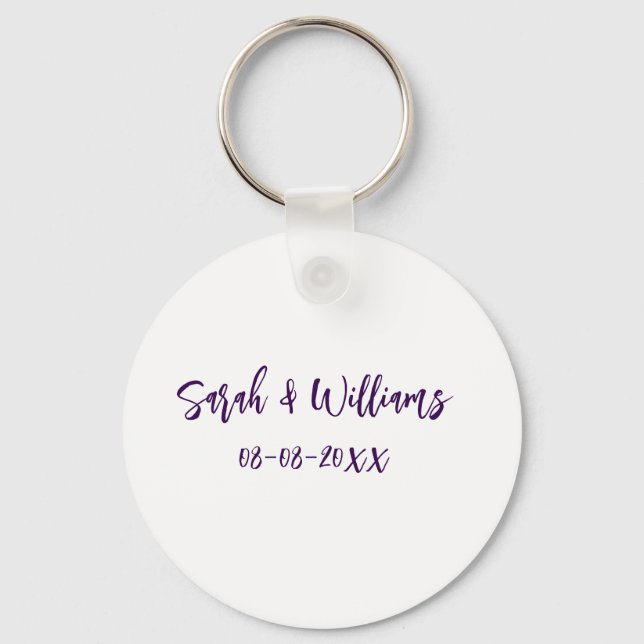 Wedding couple. Name date purple simple minimal mo Key Ring (Front)