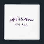 Wedding couple. Name date purple simple minimal mo Magnet<br><div class="desc">design</div>