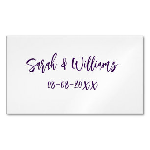 Wedding couple. Name date purple simple minimal mo Magnetic Business Card