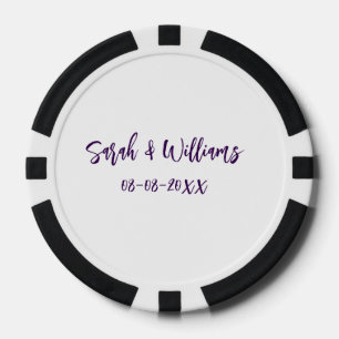 Wedding couple. Name date purple simple minimal mo Poker Chips