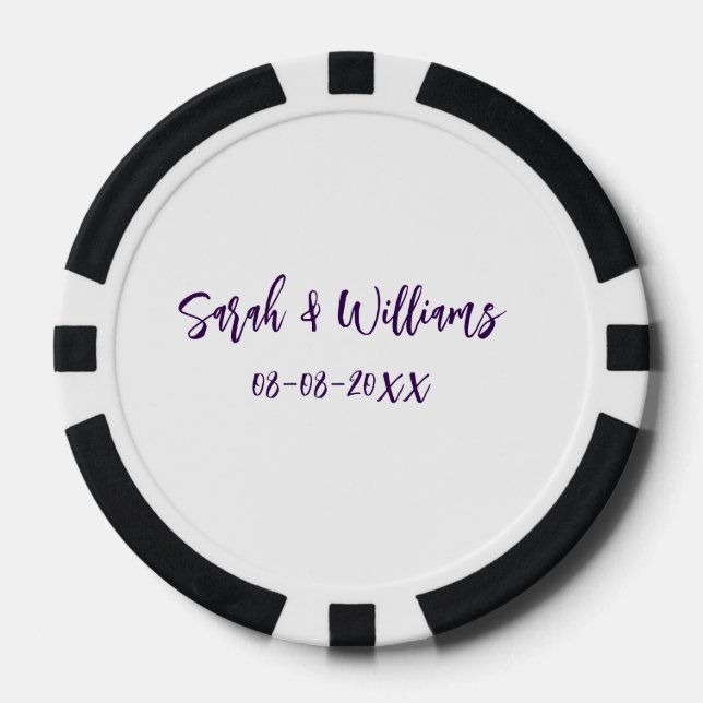 Wedding couple. Name date purple simple minimal mo Poker Chips (Front)