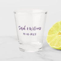 Wedding couple. Name date purple simple minimal mo