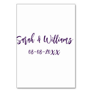 Wedding couple. Name date purple simple minimal mo Table Number
