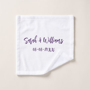 Wedding couple. Name date purple simple minimal mo Wash Cloth