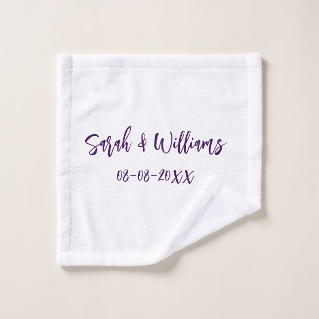 Wedding couple. Name date purple simple minimal mo Wash Cloth (Wash Cloth)