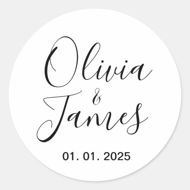 Wedding Couple Name Labels | Round White  (Front)