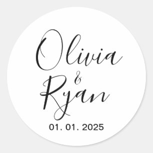 Wedding Couple Name Labels Round White
