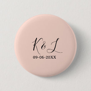 Wedding couple name letter date red pastel backgro 6 cm round badge