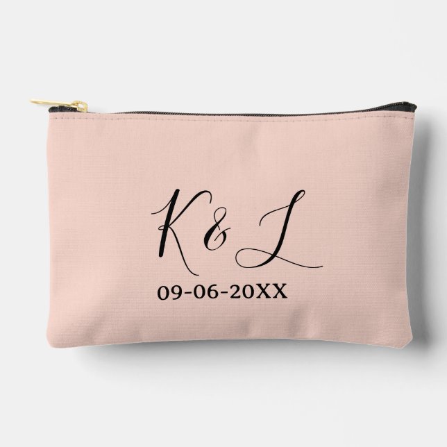 Wedding couple name letter date red pastel backgro accessory pouch (Front)