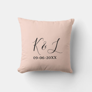 Wedding couple name letter date red pastel backgro cushion