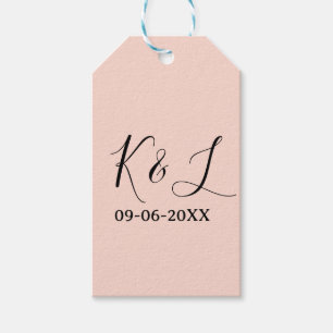 Wedding couple name letter date red pastel backgro gift tags