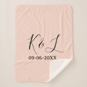 Wedding couple name letter date red pastel backgro sherpa blanket