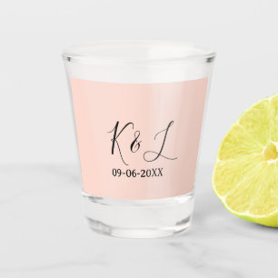 Wedding couple name letter date red pastel backgro shot glass