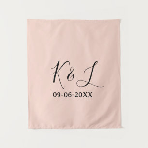 Wedding couple name letter date red pastel backgro tapestry