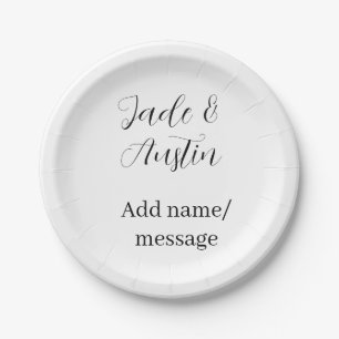 Wedding couple name message date romantic elegant paper plate