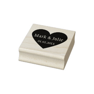 Wedding Couple Names and Date in Heart Art Stamp