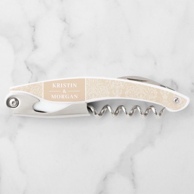 Wedding Couple Names Damask Pattern Corkscrew (Front)