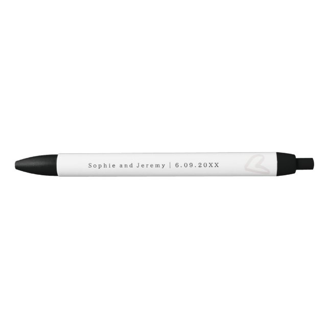 Wedding Couple Names Ecru Heart Black Ink Pen (Front)