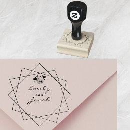 Wedding Couple Names Floral Geometric Art Rubber Stamp