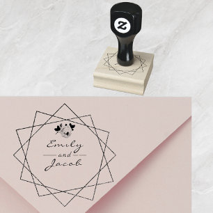 Wedding Couple Names Floral Geometric Art Rubber Stamp