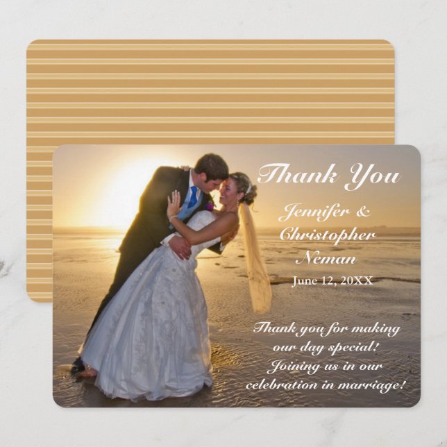 Wedding Couple on Sunset Beach Thank You Card (Front/Back)