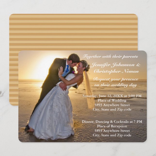 Wedding Couple on Sunset Beach Wedding Invitation (Front/Back)