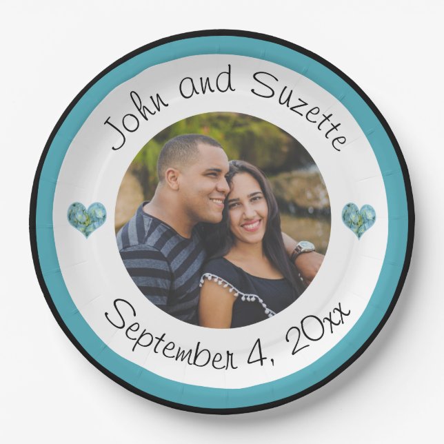 Wedding Couple Personalised Photo Names Date Paper Plate (Front)