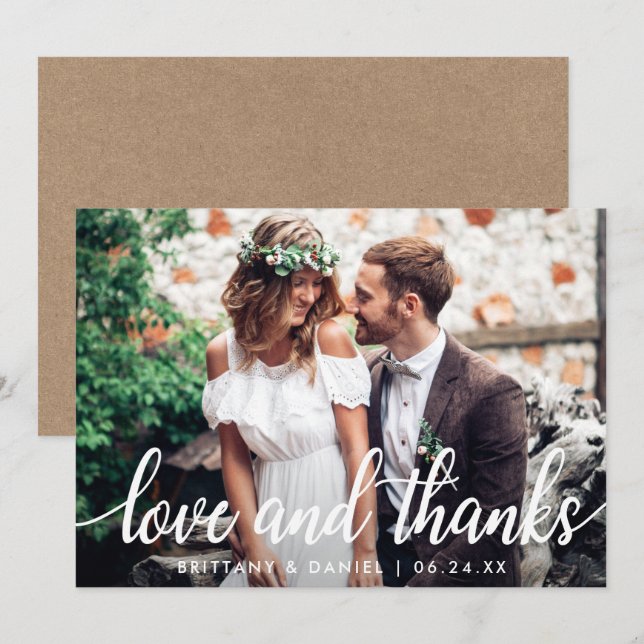 Wedding Couple Photo Kraft Love and Thanks Card (Front/Back)