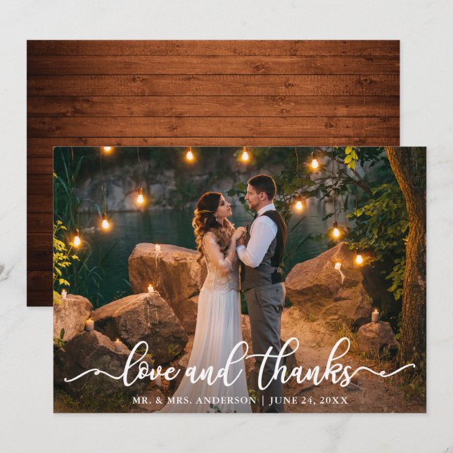 Wedding Couple Photo Love and Thanks Card Wood (Front/Back)