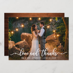 Wedding Couple Photo Love and Thanks Card Wood