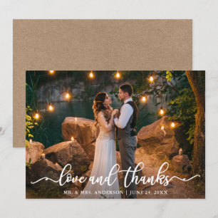 Wedding Couple Photo Love and Thanks Kraft Card